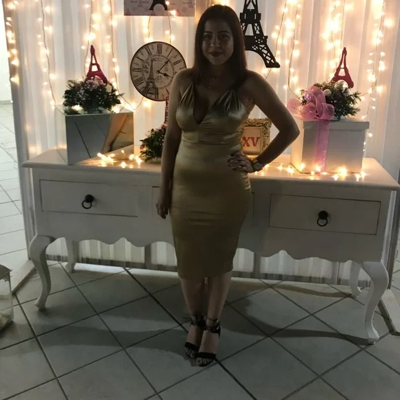 slim fit dress slacks Andie Butter Yellow Silky Midi Dress L main image 0